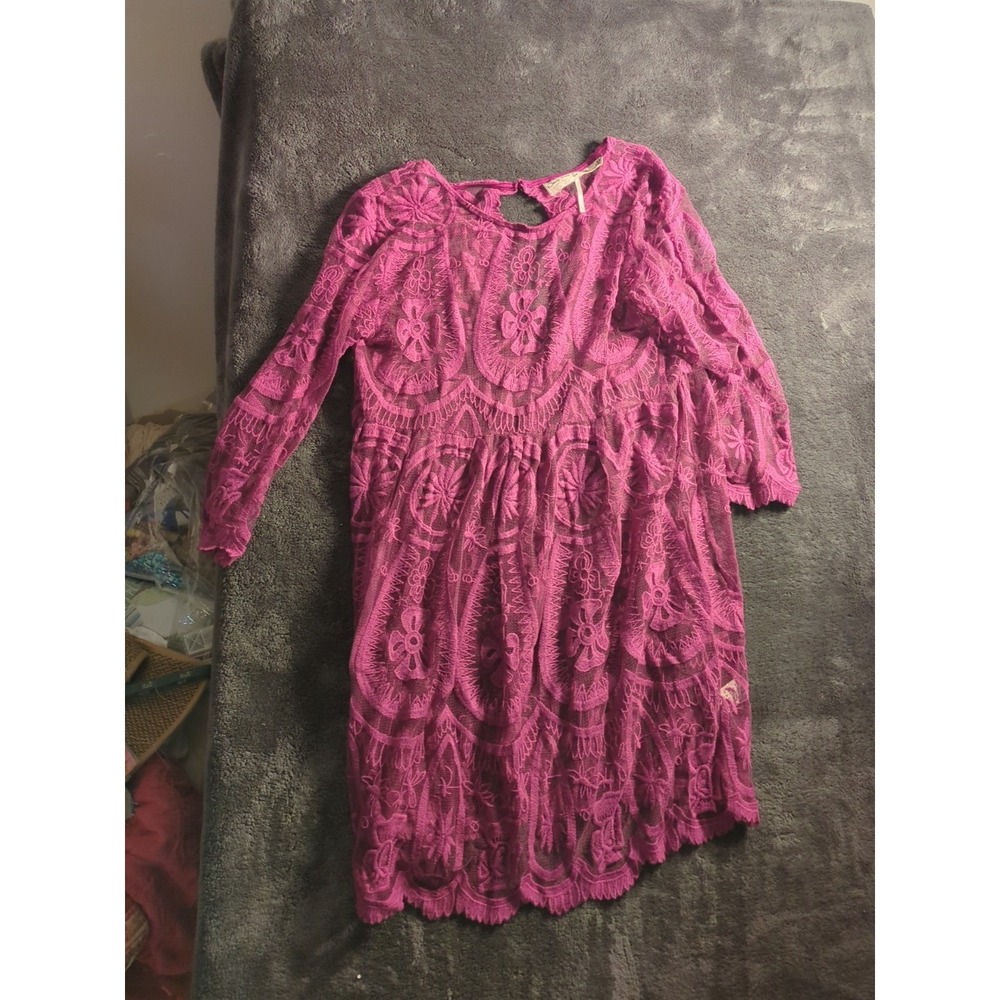 Jens Pirate Booty Free People boho fuchsia lace/crochet mini dress, Large.